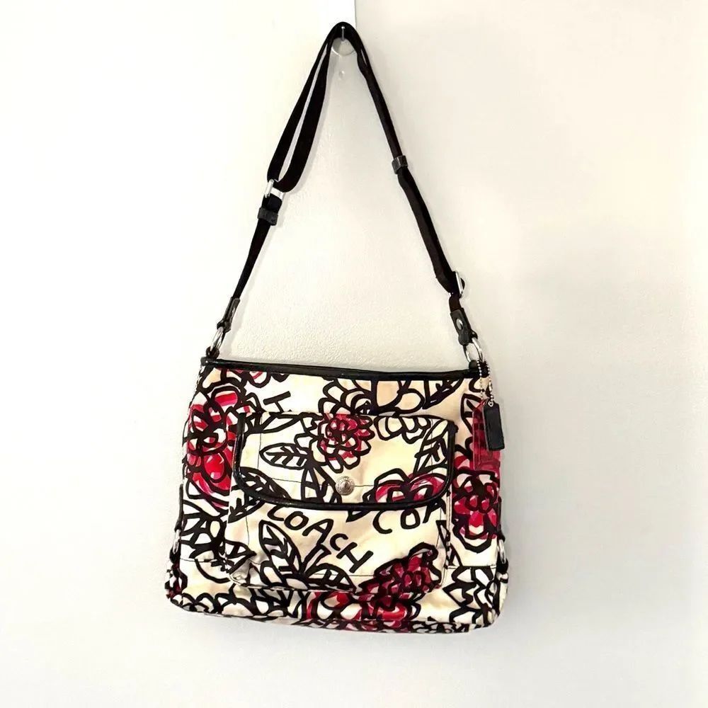 Coach Satin Poppy Black White Red shoulder crossbody Bag